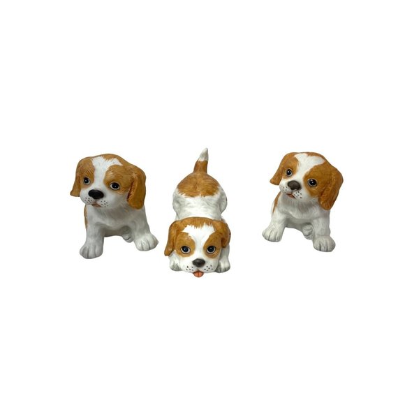 HOMECO Porcelain Puppy Dogs set of 3 Brown White - Picture 1 of 4